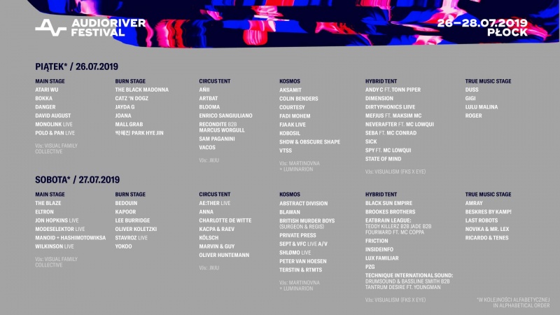 Pełen Line-up festiwalu AudioRiver 2019 (źródło: materiały organizatora)  