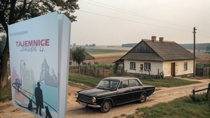 Książka "Tajemnice Jakuba G." (fot. PJ); Ilustracja wygenerowana przez AI (źródło: recraft.ai)  