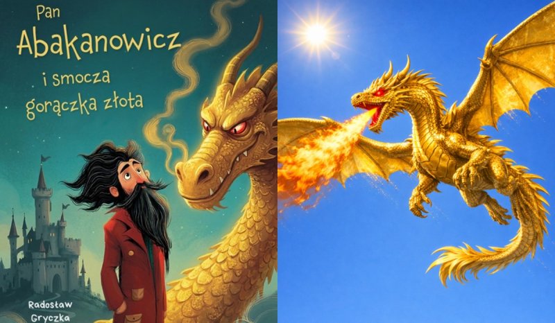 Po lewej - tak smoka wyobraża sobie autor i wydawnictwo, po prawej - tak smoka z tej historii wyobraża sobie AI   